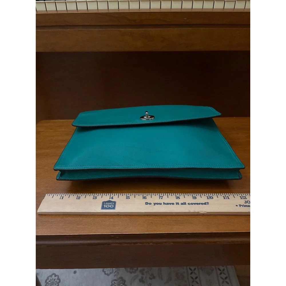 Coach Clutch Bag Womens Large Teal Green Leather Turnlock Envelope Chic Designer